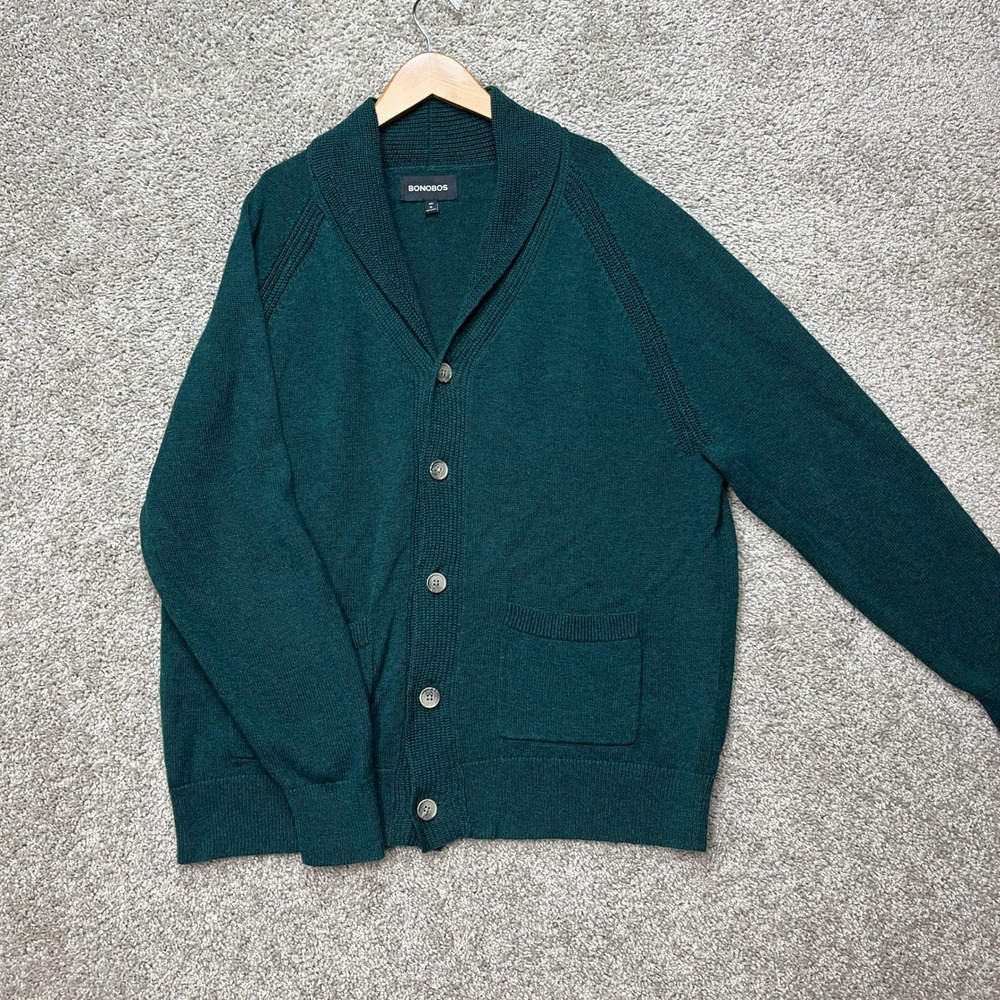 Bonobos Cardigan Sweater Mens XL Green Slim Fit Linen Shawl Collar Pockets EUC